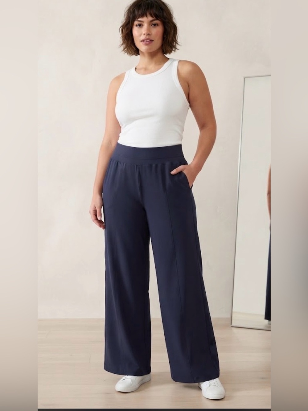 Athleta Nolita Wide Leg Pants Navy Blue Size 16 Athleisure Travel Lounge